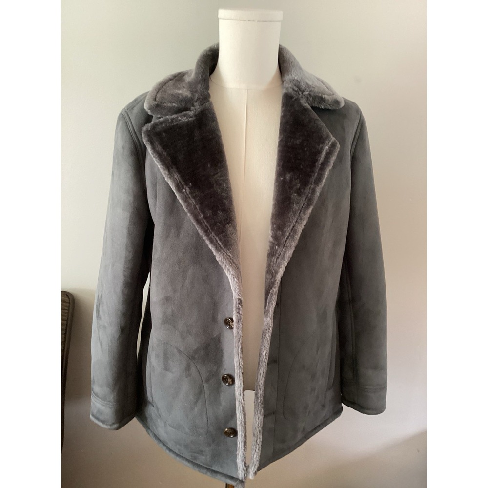 Vtg Tasso Elba Faux Suede Grey Womans Coat Grey Size Med